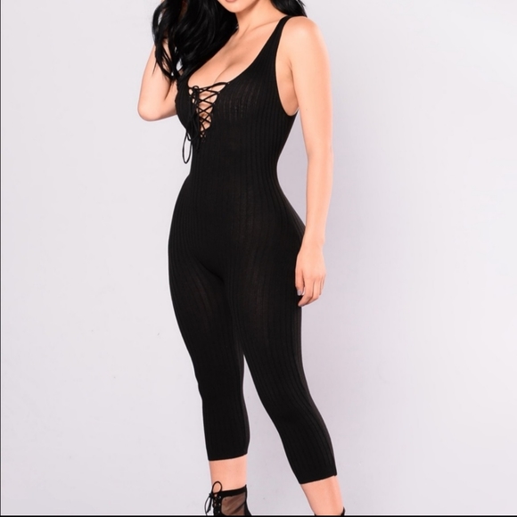 Black Ribbed Jumpsuit - Picture 4 of 4